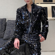 Load image into Gallery viewer, Sequined Stand Collar Jacket Wide-leg Pants Two-piece Set
