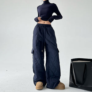 Multi-pocket Workwear Cotton Thickened Wide-leg Pants