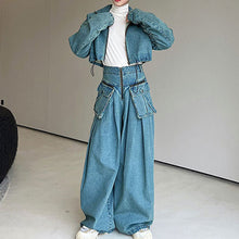 Load image into Gallery viewer, Loose Oversized Cropped Jacket Denim Set
