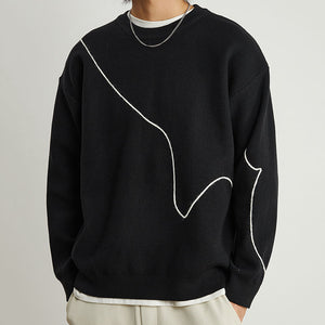 Line Embroidered Crew Neck Sweater