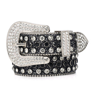 Alloy Pin Buckle Imitation Diamond Inlaid PU Belt