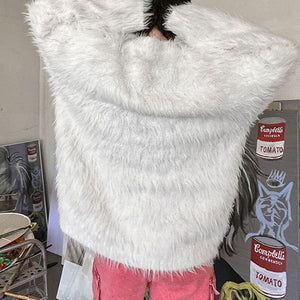 Faux Fur Thickened Sweater with Metallic Trim