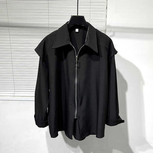 Fake Two Piece Loose Zipper Simple Shirt