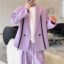 Load image into Gallery viewer, Double Zipper Deconstructed Shoulder Pad Suit Jacket and Trousers Two-piece Suit
