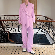 Load image into Gallery viewer, Pink Collarless Suit Jacket Loose Casual Pants Two-piece Suit
