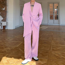 Load image into Gallery viewer, Pink Collarless Suit Jacket Loose Casual Pants Two-piece Suit
