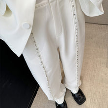 Load image into Gallery viewer, Pearl Rhinestone Shoulder Pad Coat Straight Casual Pants Two Piece Set
