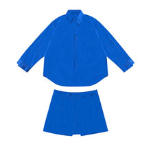Load image into Gallery viewer, Two-piece Waist-revealing Blue Shirt
