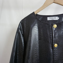 Load image into Gallery viewer, Round Neck PU Leather Cropped Jacket
