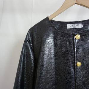 Round Neck PU Leather Cropped Jacket