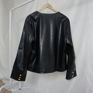 Round Neck PU Leather Cropped Jacket