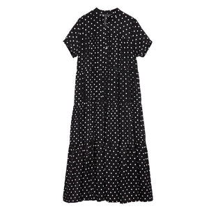 Stand Collar Polka Dot Short Sleeve Dress