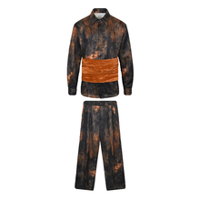 Load image into Gallery viewer, Jacquard Tie-dye Long-sleeved Shirt Wide-leg Trousers Velvet Girdle Three-piece Set
