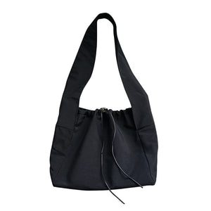 Black Drawstring Nylon Shoulder Bag