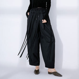 Straight Wide-leg Stitching Lace-up Casual Pants