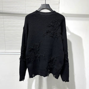 Irregular Hole Raw Edge Loose Sweater