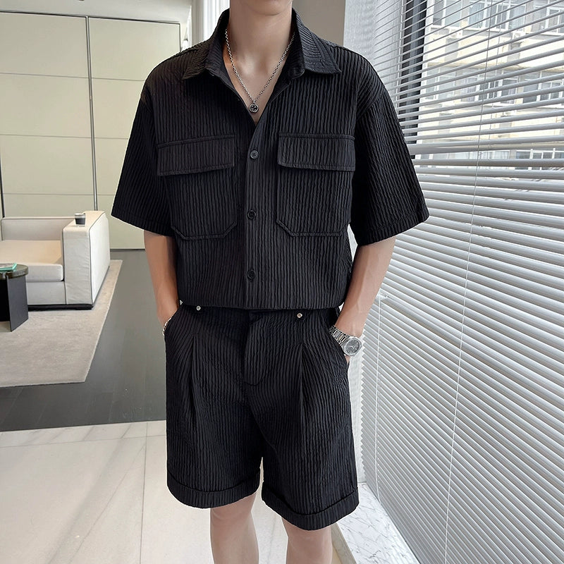 Pleated Simple Shirt and Shorts Set