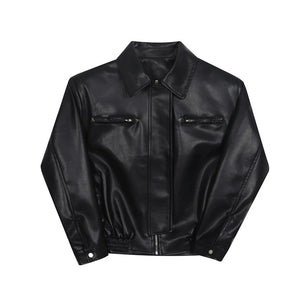 Casual Lapel Vintage Metal Button Leather Jacket