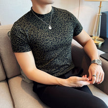 Load image into Gallery viewer, Leopard Print Slim Fit Half Turtleneck T-shirt
