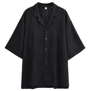 Pleated Breathable Blazer Collar Short Sleeve Shirt