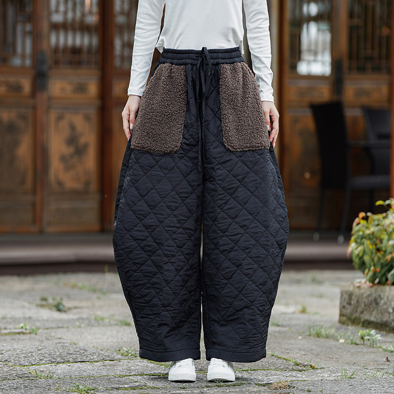 Patchwork Pattern Thickened Cotton Casual Pants