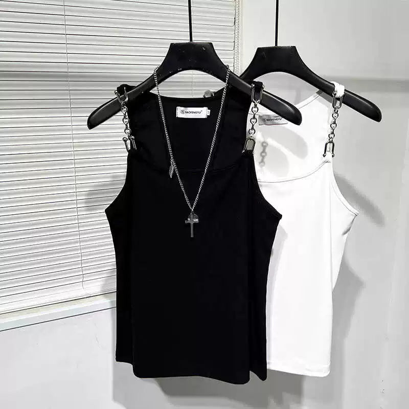 Metallic Stitching Elastic Sleeveless Vest