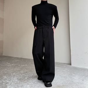 Straight Leg Belted Draped Suit Trousers