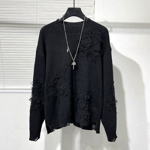 Irregular Hole Raw Edge Loose Sweater