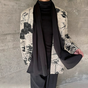 Scarf Ink-print Collarless Jacket