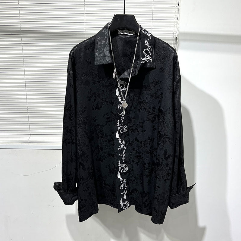 Dark Embroidered Loose Retro Shirt