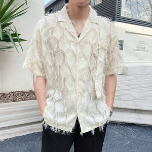 Fringed Raw Edge Short-sleeved Shirt