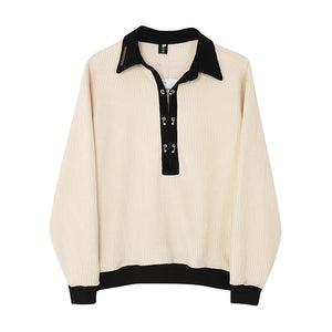 Contrast Color Lapel POLO Thin Sweatshirt