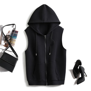 Hooded Cotton Solid Color Vest Jacket