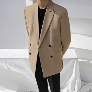 Loose Double-breasted Solid Color Suit Jacket