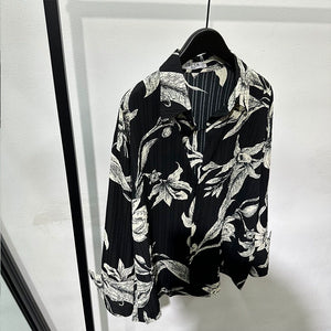 Vintage Print Loose Long-sleeved Casual Pointy-neck Shirt