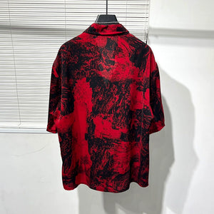 Irregular Printed Loose Red Shirt