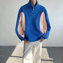 Load image into Gallery viewer, Knitted Patchwork Half-zip Stand Collar Sweatshirt
