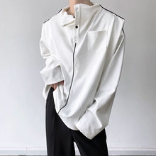 Load image into Gallery viewer, Stand Collar Button Shoulder Pad Shirt
