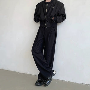 Draped Pleated Straight-leg Suit Trousers