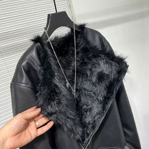 Winter Collarless Short Plush Faux Fur Jacket