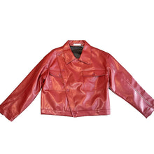 Load image into Gallery viewer, Cropped Slash-collar Leather Jacket
