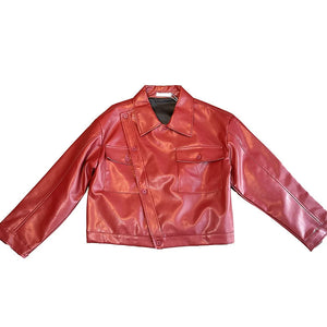 Cropped Slash-collar Leather Jacket