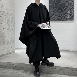 Dark Black Long Bat Sleeve Hooded Cape