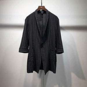 Loose Striped Three-quarter Sleeve Slim Fit Blazer Shirt