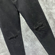 Load image into Gallery viewer, Casual Permed Ripped Black Stretch Denim Pencil Pants
