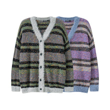 Load image into Gallery viewer, V-neck Painted Spot Contrast Stripe Oversized Cardigan
