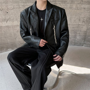 Zippered Single-breasted PU Leather Jacket