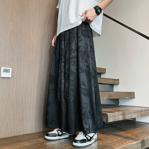 Jacquard Ice Silk Cropped Pants Thick Loose Straight Pants