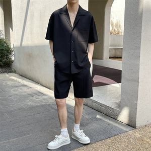 Lapel Shirt and Shorts Casual Two-piece Suit