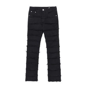 Layered Frayed Denim Trousers